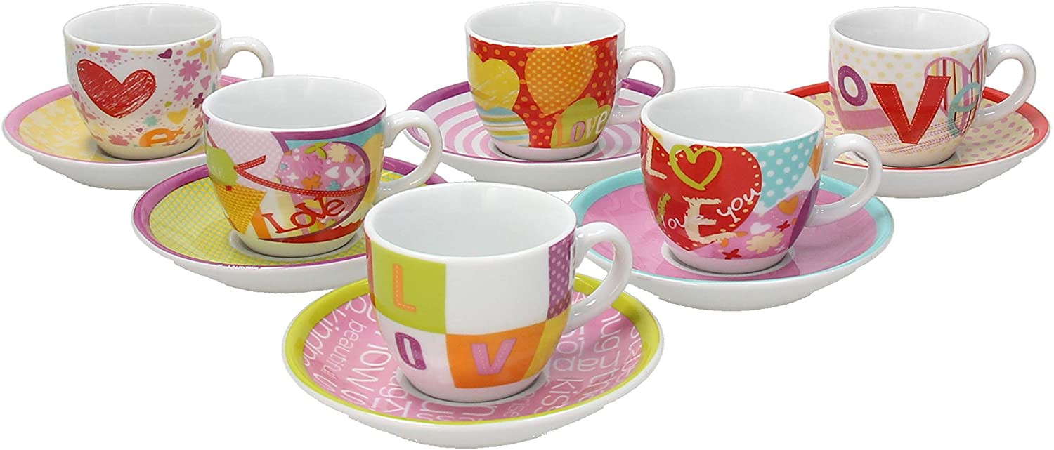 Set 6 Tazzine Caffè Tognana Iris Con Piatto - New Bone China, Design Multicolore, Lavabile - Foto 12